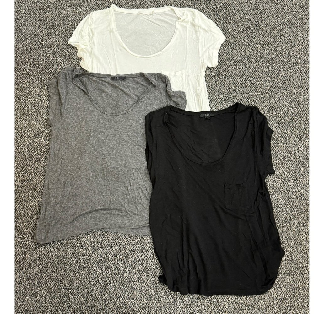 COS Tee bundle white, black and dark gray heather.